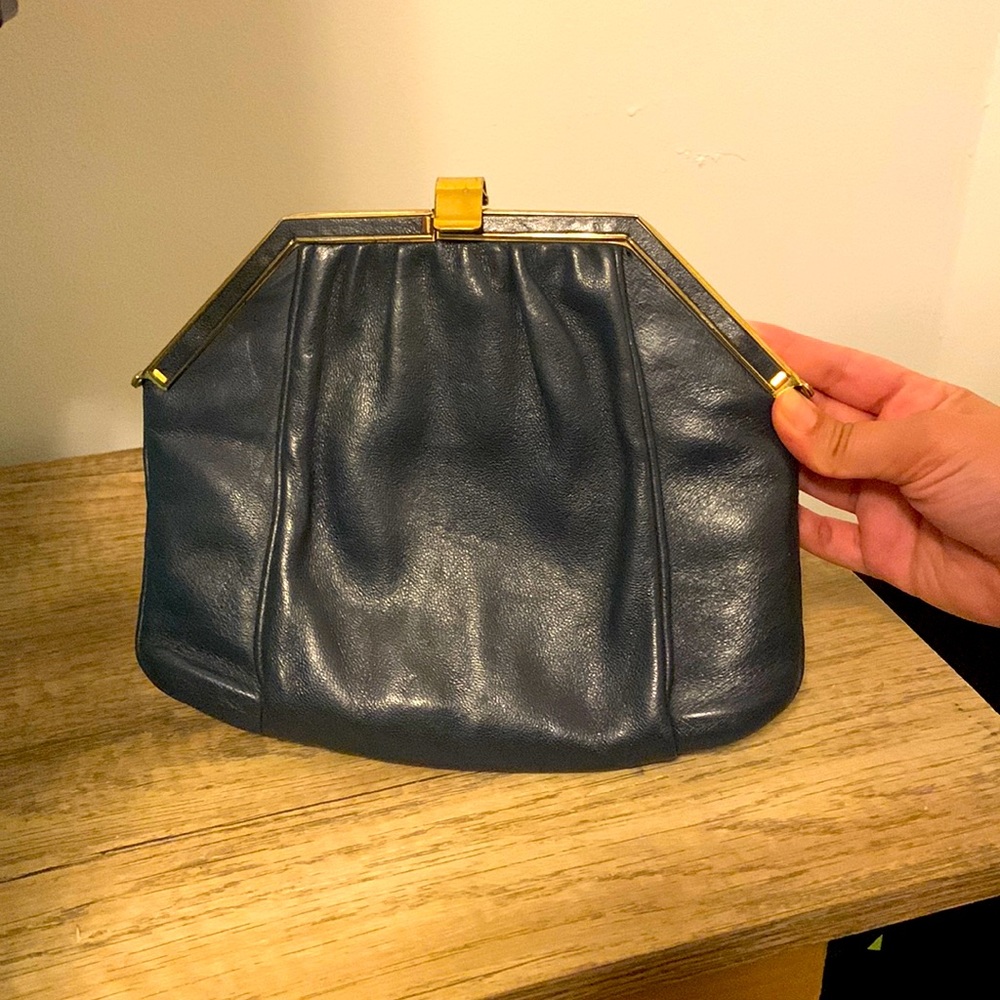 Octo opening navy blue vintage clutch